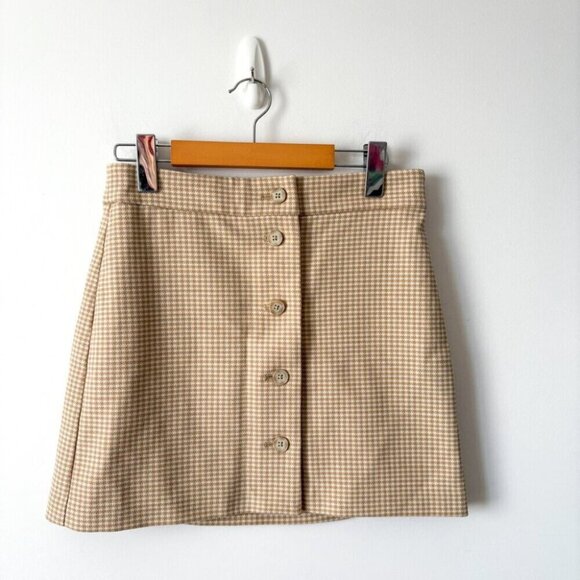 Aritzia Wilfred High Waisted Button Up Plaid Tai Skirt Beige Check Size 6 - Picture 2 of 5